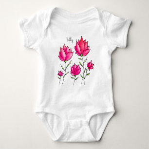 Body Fleurs roses encre aquarelle nom artistique