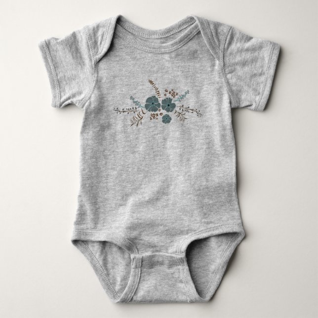 Body Fleurs sarcelle rose gris fantaisistes (Devant)