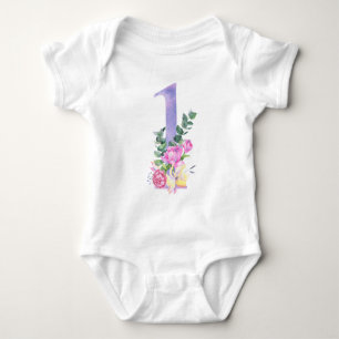 Body Fleurs violet numéro première fête d'anniversaire
