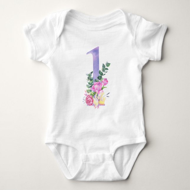 Body Fleurs violet numéro première fête d'anniversaire (Devant)