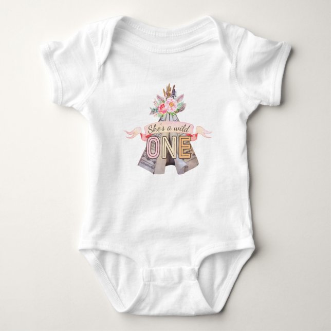 Body Floral Boho Tribal Teepee Wild Un 1er anniversaire (Devant)