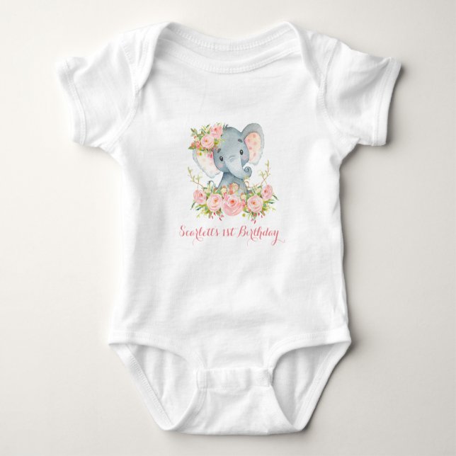 Body Floral Girl Elephant Bodysuit 1er anniversaire (Devant)