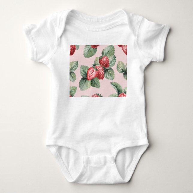 Body Fraises mûres d'été : Aquarelle rose (Devant)