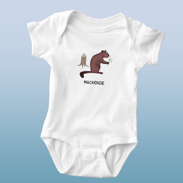 Body Fun Castor Nom Personnalisé (Fun personalized custom name beaver baby bodysuit for little animal lovers)