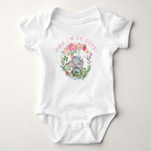 Body Fun Elephant OMG si mignonne Fleur de texte rose