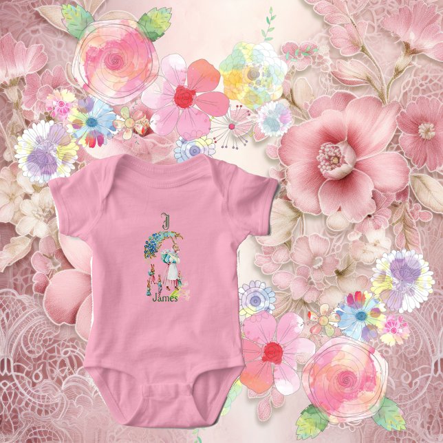 Body Funky Baby Maman Lapin Pâques Floral Monogramme Pe (Funky Baby Mom Easter Bunny Floral Monogram Custom Baby Bodysuit)
