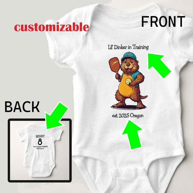 Body Funny Beaver Pickleball (Funny and cute pickleball beaver for babies, future pickleballers, custom text back and front)