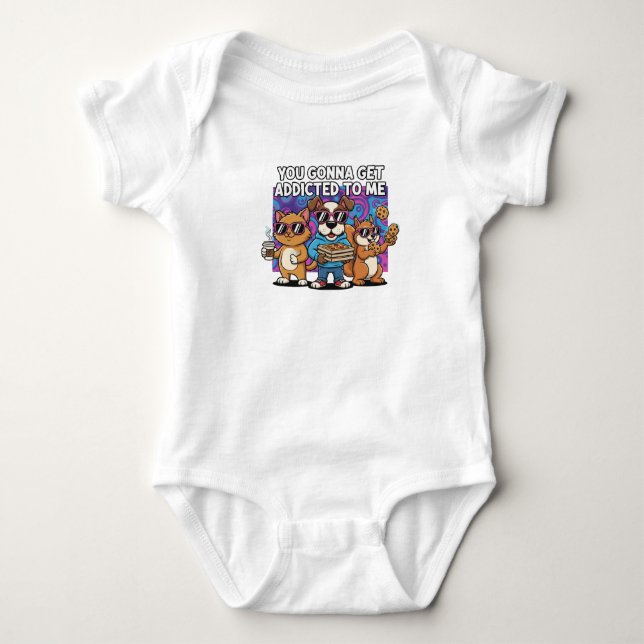 Body Funny Cartoon Animals "Addicted To Me" BabyT-Shirt (Devant)