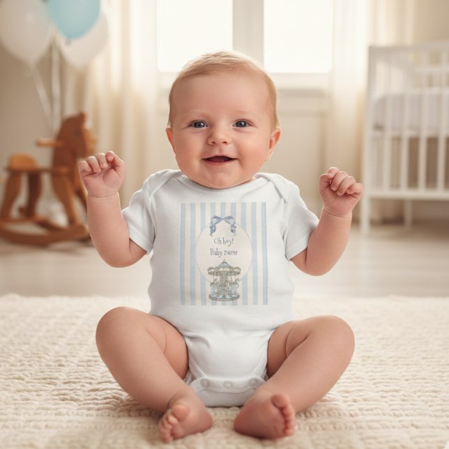 Body  Garçon Baby Blue Bow Carrousel Fête de Naissance  (Créateur téléchargé)