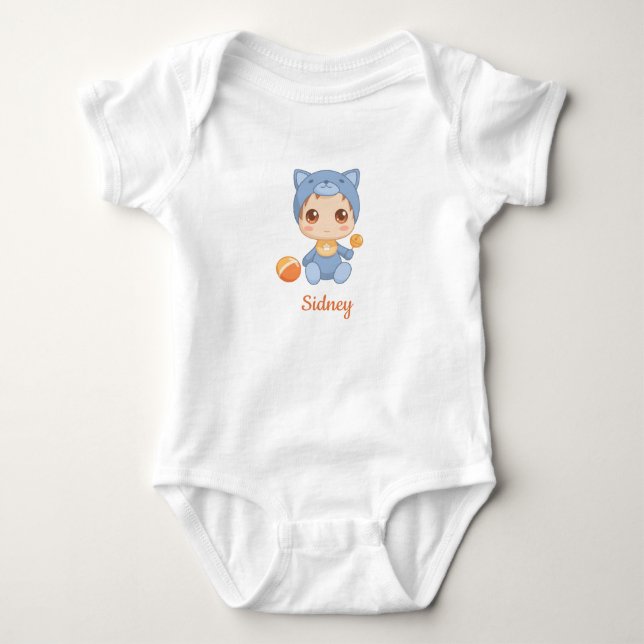 Body Garçon Fille Bébé Chat Nom Personnalisé (Devant)