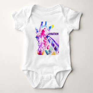 Body Girafe Art Aquarelle Violet Mignon Animal de Zoo