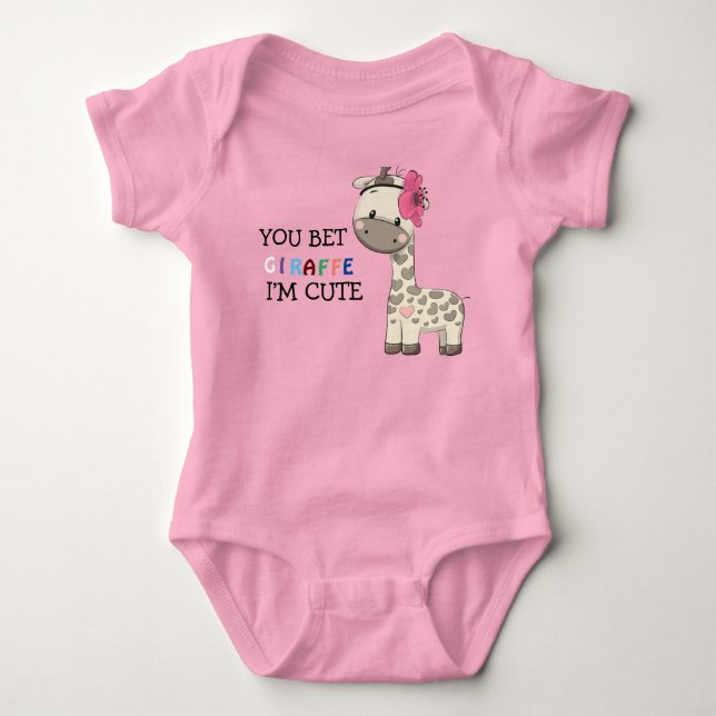 Body Girafe fille rose personnalisée (Devant)