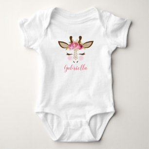 Body Girafe Fleurie Rose Doré Personnalisée Féminine