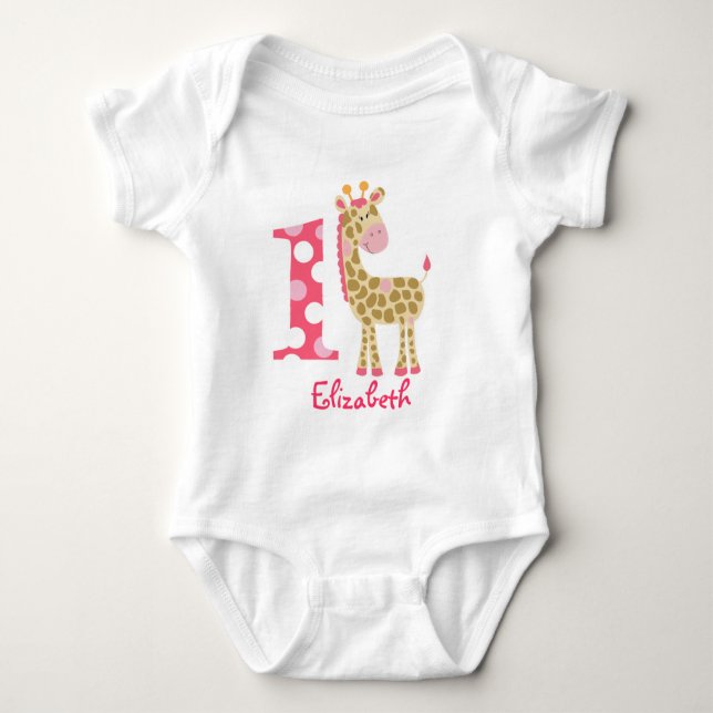 Body Giraffe rose 1er 1er anniversaire chemise personna (Devant)