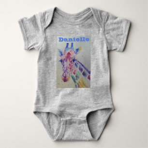Body Giraffe Whimsical Watercolor Pink Baby Bodysuit