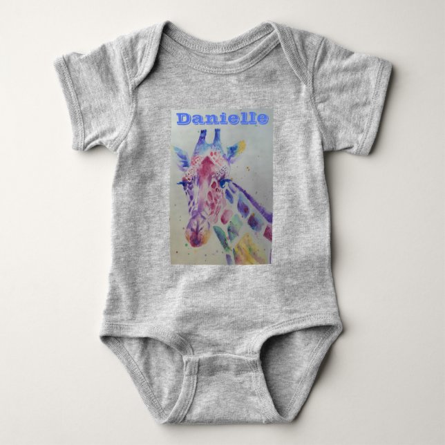 Body Giraffe Whimsical Watercolor Pink Baby Bodysuit (Devant)