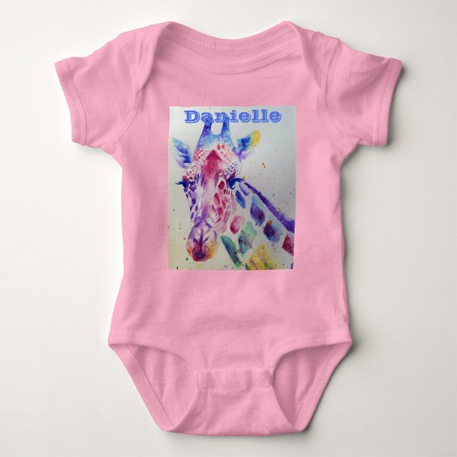 Body Giraffe Whimsical Watercolor Pink Baby Bodysuit (Devant)