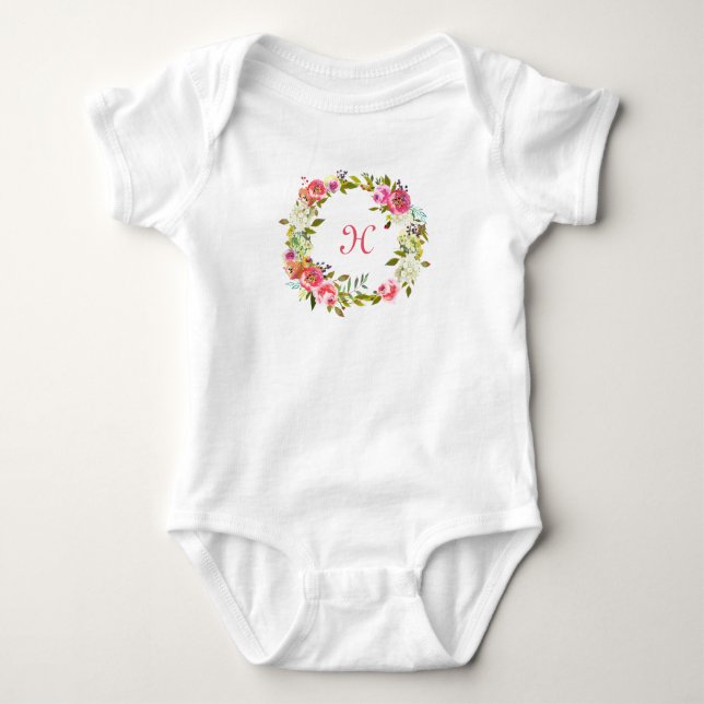 Body Guirlande florale de rose de tutu initial de bébé (Devant)