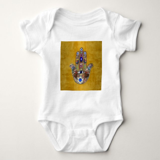 Body Hamsa Coeurs Fleurs Opal Art sur Or (Devant)