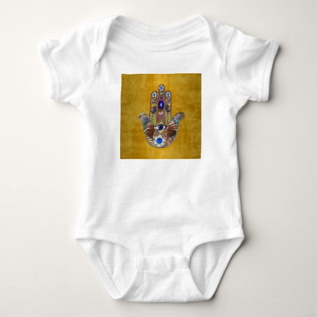 Body Hamsa Coeurs Fleurs Opal Art sur Or (Devant)