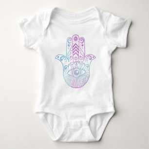 Body Hamsa Mains violet et Aquarelle bleue