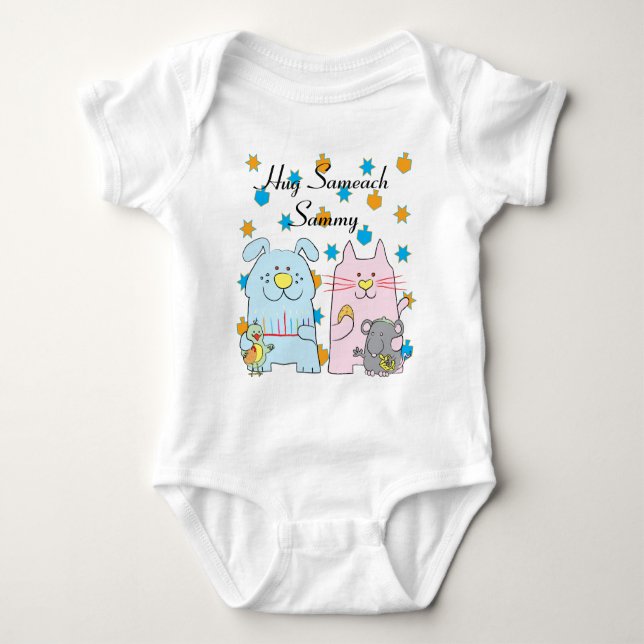 Body Hanoukka Baby Jersey Personnaliser "Hug Sameach" (Devant)