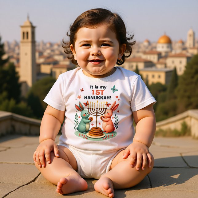 Body Hanukkah Bunny’s First Bright Night (Hanukkah Bunny’s First Bright Night Baby Bodysuit, custom text)