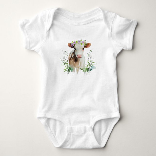 Body Heifer rouge et blanc (vache) avec fleurs (Devant)