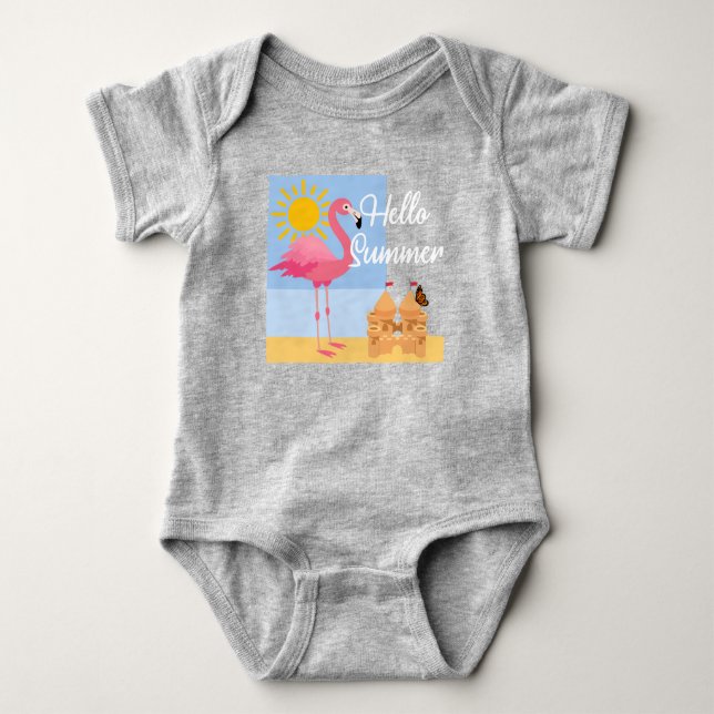 Body Hello Summer Pink Flamant rose Design - Baby Jerse (Devant)