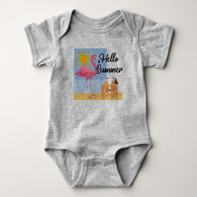 Body Hello Summer Pink Flamant rose Design - Baby Jerse (Devant)