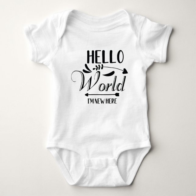 Body "Hello World i'm new here" Funny Baby Bodysuit (Devant)