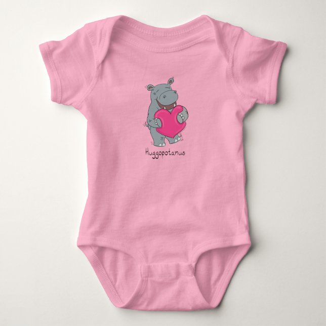 Body Hippo Hugs Saint Valentin Bodysuit pour bébé rose (Devant)
