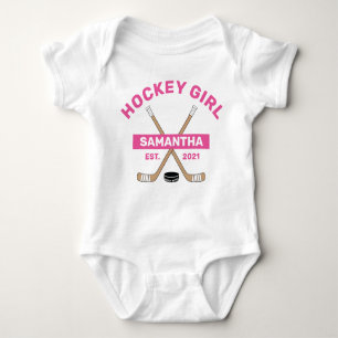 Body Hockey Bébé Fille rose Nom Année Naissance Bébé Bo