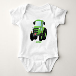 Body Illustration du joli joyeux tracteur agricole vert