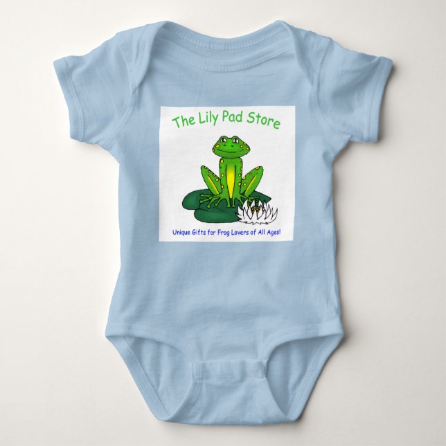 Body Infant's Frog on a Lily Pad Blue on White Bodysuit (Devant)