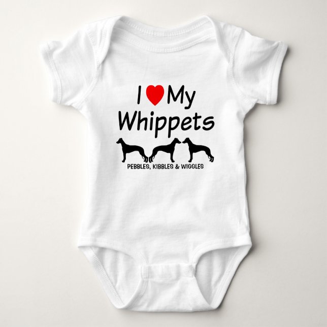 Body J'Aime Mes Trois Chiens Whippet Bodysuit Bébé (Devant)