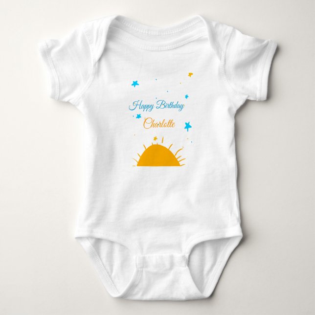 Body Jaune soleil bleu étoiles heureux anniversaire ajo (Devant)