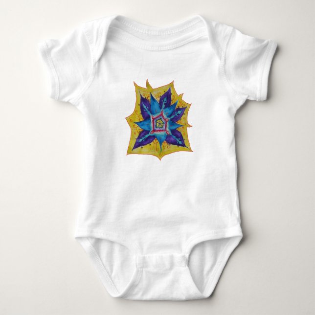 Body Jaune violet Mandala Baby Jersey Bodysuit, Blanc (Devant)