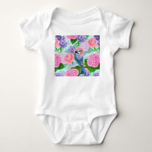 Body Jay bleu et fleurs motif aquarelle
