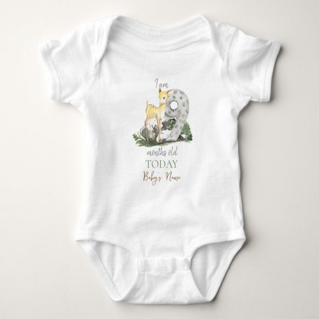 Body Je suis "9" Mois Vieux Citation Forêt Thème Bébé C (Devant)