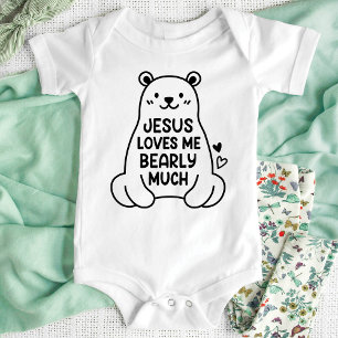 Body Jesus Loves Me Bearly Much Baby Kid Newborn Shirt