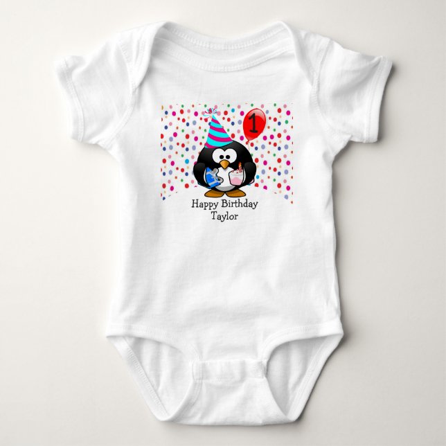 Body Joli bébé 1er anniversaire Pingouin (Devant)