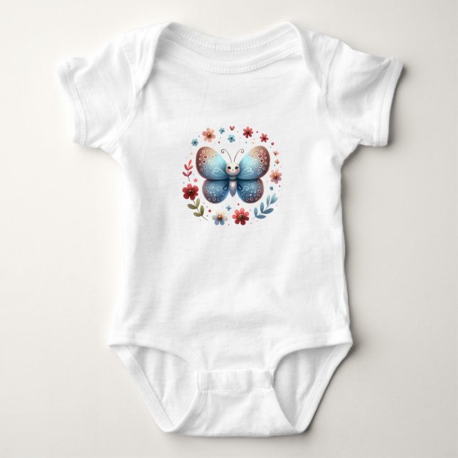 Body Joli bébé papillon avec des fleurs (Devant)