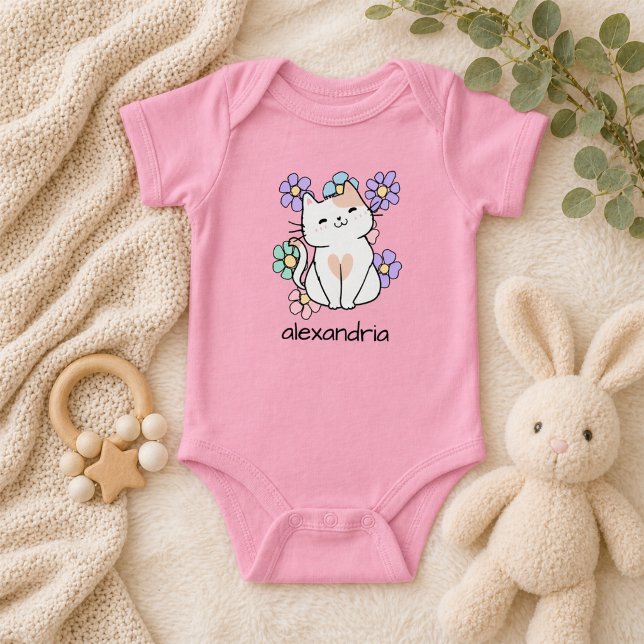 Body Joli chat rétro et fleurs (Créateur téléchargé)