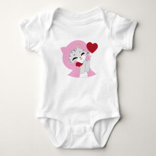 Body Joli Chat Rose Embrassant un Coeur Bébé 