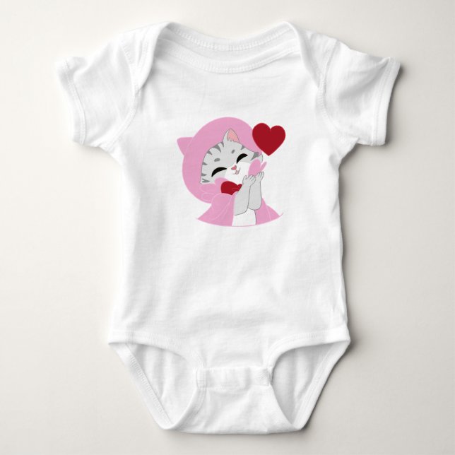 Body Joli Chat Rose Embrassant un Coeur Bébé  (Devant)