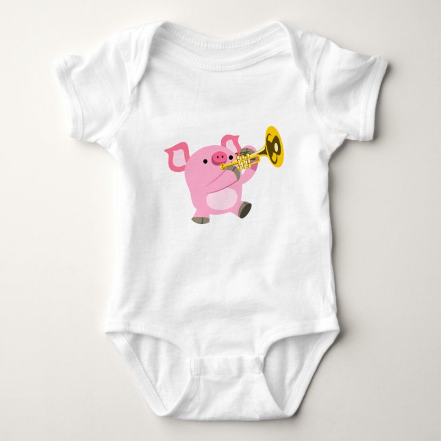Body Joli cochon de dessin Jouer Trumpet Baby Bodysuit (Devant)