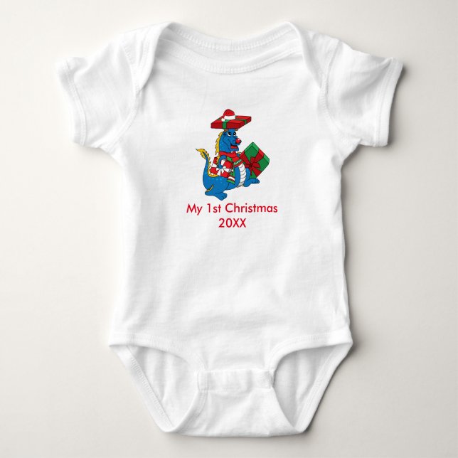Body Joli dragon bleu bébé Creeper de 1er Noël (Devant)