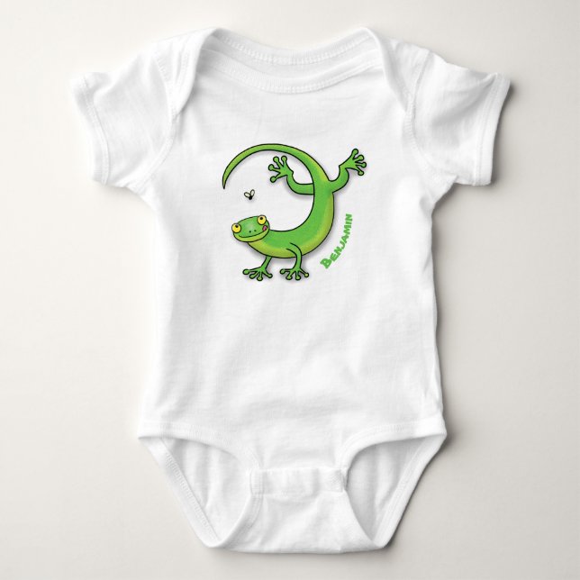 Body Joli gecko vert salutations avec dessin animé (Devant)