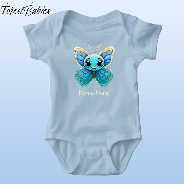 Body Joli graphique de dessin animé d'animal papillon b (Butterfly, Light Blue ForestBabies Baby Jersey Bodysuit - Front)